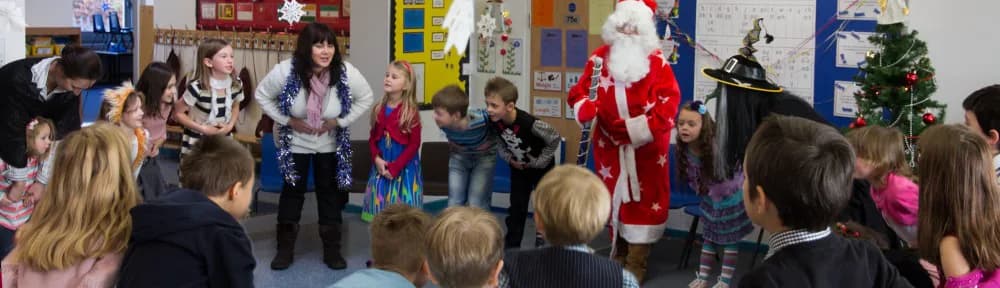 Children gathered for a New Year classroom celebration.