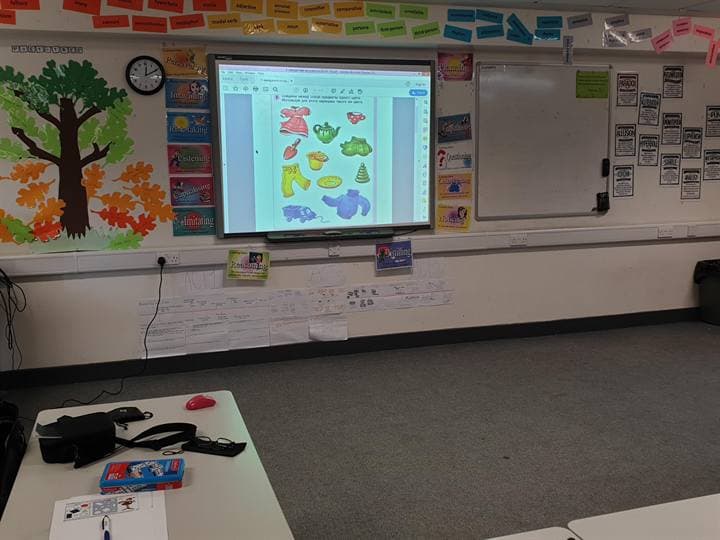A classroom screen and learning display in the Southend venue.
