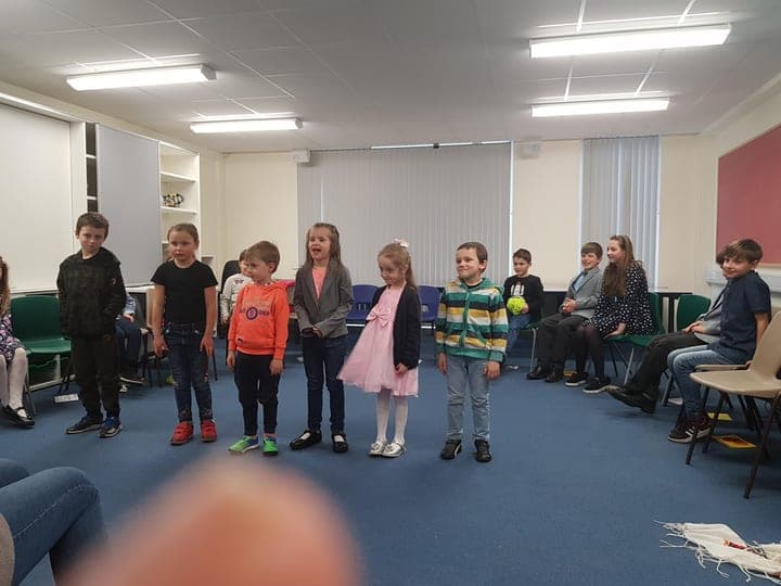 Children gathered for a school community activity.