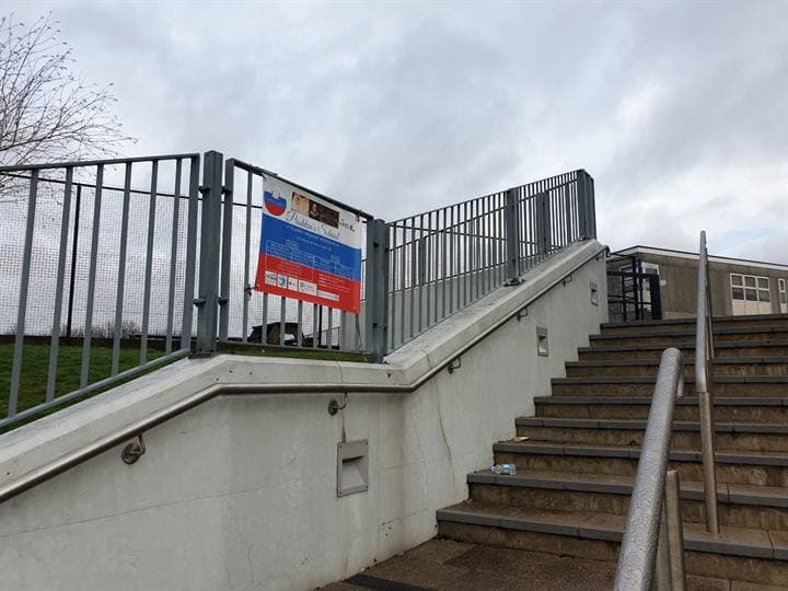 A school entrance and sign at the Chelmsford venue.