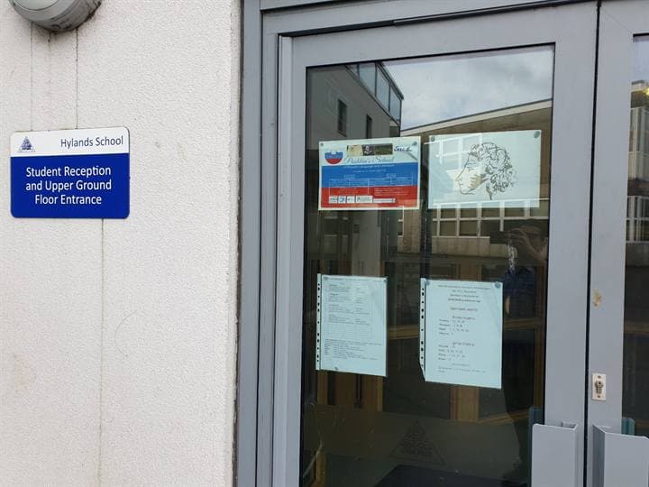 Doorway and signage inside the Chelmsford school venue.