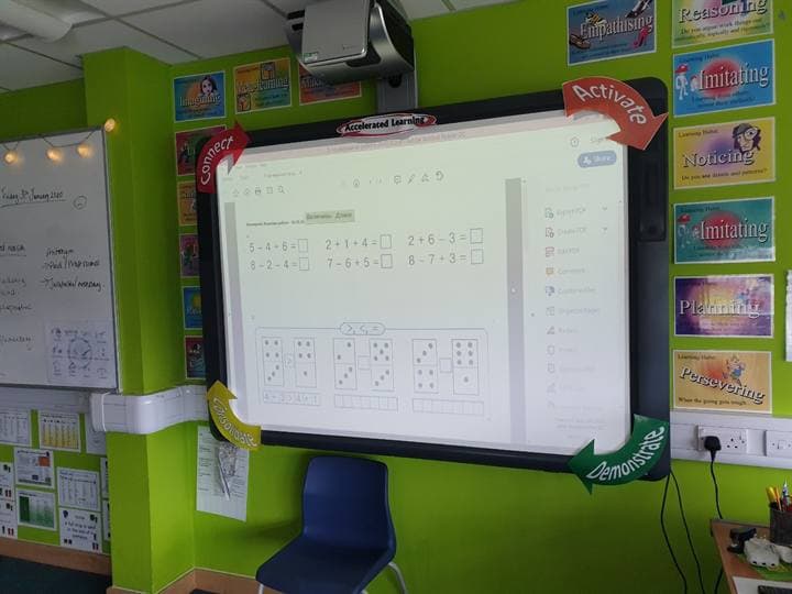 A classroom space prepared for Russian school learning.