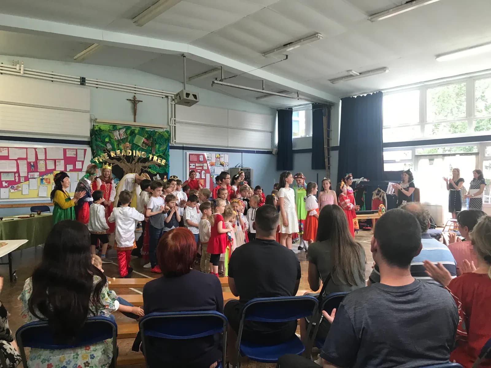 A group of children taking part in a school performance.