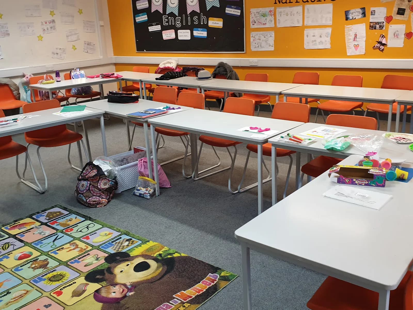 A classroom arranged for a Russian school lesson.